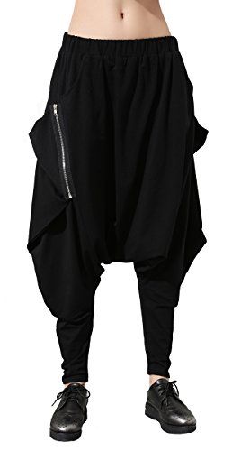 Photo 1 of ellazhu Women Black Unique Design Pockets Harem Hippie Hiphop Pants, CLean
LARGE