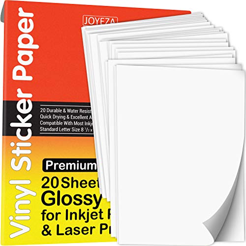 Photo 1 of JOYEZA Premium Printable Vinyl Sticker Paper for Inkjet Printer  20 Sheets Glossy White Waterproof