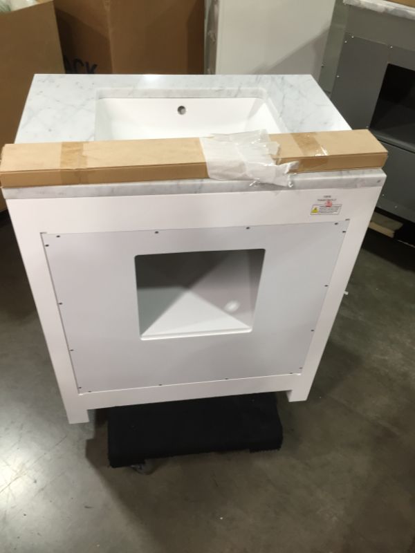 Photo 8 of Madison 30 W in. 21 L x 34 in H Vanity in Modern White with Marble Vanity Top in Carrara White, This Piece Is in Great Condition, There are 3 Minor Scratches on The Front Left Top Side, Easy Fix