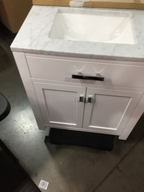 Photo 3 of Madison 30 W in. 21 L x 34 in H Vanity in Modern White with Marble Vanity Top in Carrara White, This Piece Is in Great Condition, There are 3 Minor Scratches on The Front Left Top Side, Easy Fix