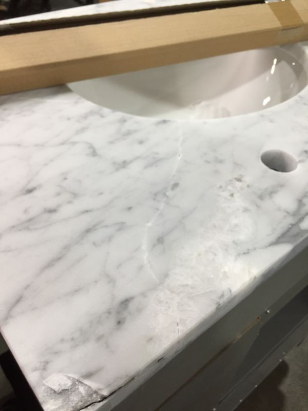 Photo 13 of 30 in. W x 21.5 in. D x 34 in. H Vanity in Cashmere Grey with Marble Vanity Top in Carrara White, 