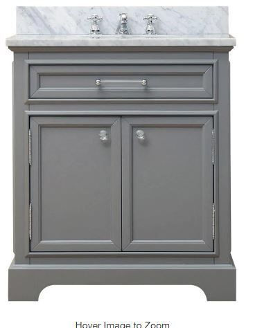 Photo 1 of 30 in. W x 21.5 in. D x 34 in. H Vanity in Cashmere Grey with Marble Vanity Top in Carrara White, 