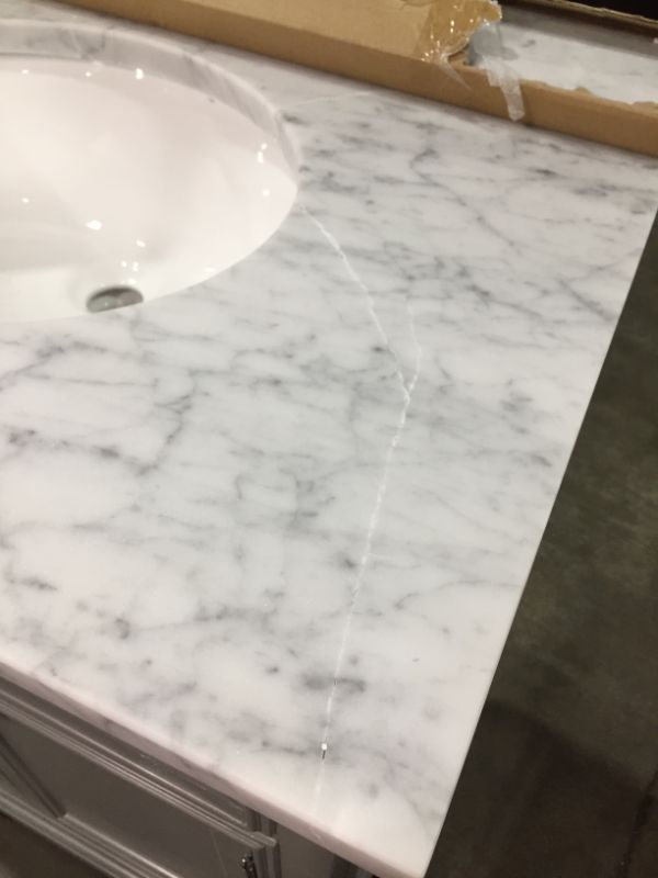 Photo 14 of 30 in. W x 21.5 in. D x 34 in. H Vanity in Cashmere Grey with Marble Vanity Top in Carrara White, 