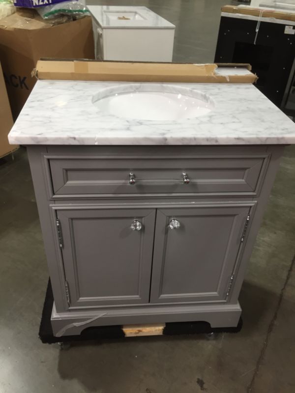 Photo 3 of 30 in. W x 21.5 in. D x 34 in. H Vanity in Cashmere Grey with Marble Vanity Top in Carrara White, 