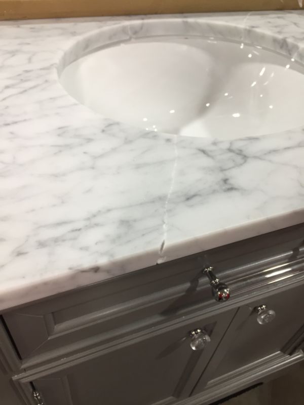 Photo 12 of 30 in. W x 21.5 in. D x 34 in. H Vanity in Cashmere Grey with Marble Vanity Top in Carrara White, 
