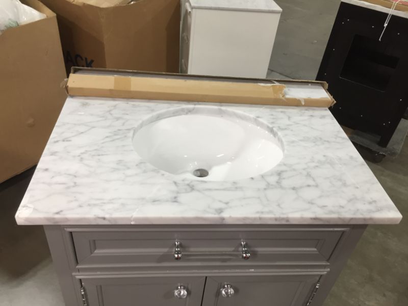 Photo 4 of 30 in. W x 21.5 in. D x 34 in. H Vanity in Cashmere Grey with Marble Vanity Top in Carrara White, 