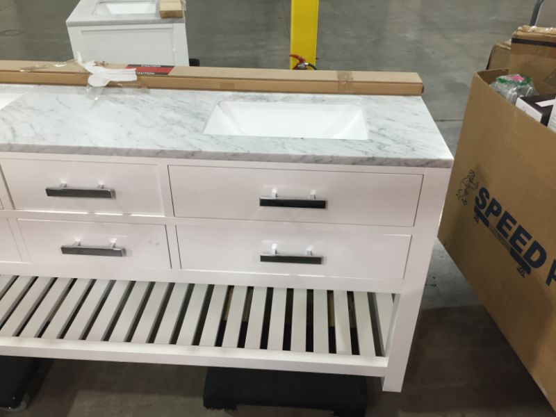 Photo 3 of 72 in. w 21 1/2 L 34 H Vanity in Carrara White with Marble Vanity Top in Carrara White, 