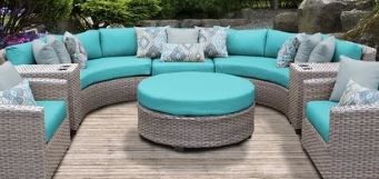 Photo 1 of Florence Round LoveSeat Patio Furniture Cushion Cover Set (Top and Bottom, 4pc) - Aruba Blue