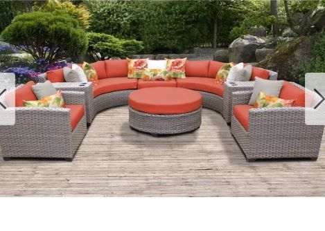 Photo 1 of Florence 8-piece Outdoor Wicker Patio Furniture Whole Cushion Cover Set  - Tangerine