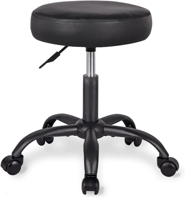 Photo 1 of Allewie Round Rolling Stool PU Leather Height Adjustable Swivel Drafting Work SPA Medical Salon Stools Chair with Wheels and Soft seat Padding, Black