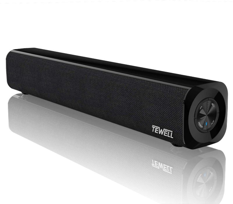 Photo 1 of TEWELL Mini Sound Bar, USB Battery Powered Projector Speaker for Desktop, Aux-in Wired and Wireless Bluetooth Stereo Speakers with Strong Bass for PC, Gaming, Tablets and Cellphone