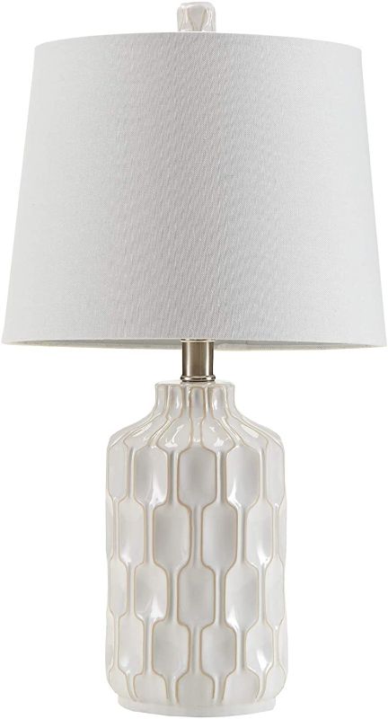 Photo 1 of Contour Ivory White Mid Century Modern Table Lamp , Contemporary Ceramic Desk Light , 11.5 X 11.5 X 22" , Ivory