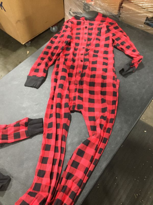 Photo 2 of Silver Lilly Women's Buffalo Plaid - Red Holiday Pajamas Full Zip Footed One-Piece Loungewear