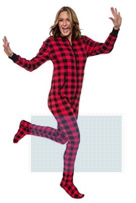 Photo 1 of Silver Lilly Women's Buffalo Plaid - Red Holiday Pajamas Full Zip Footed One-Piece Loungewear