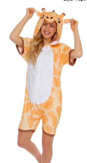 Photo 1 of Silver Lilly Giraffe Short Sleeve Animal Pajamas - Plush Adult One Piece Summer Cosplay Costume (X-Large)