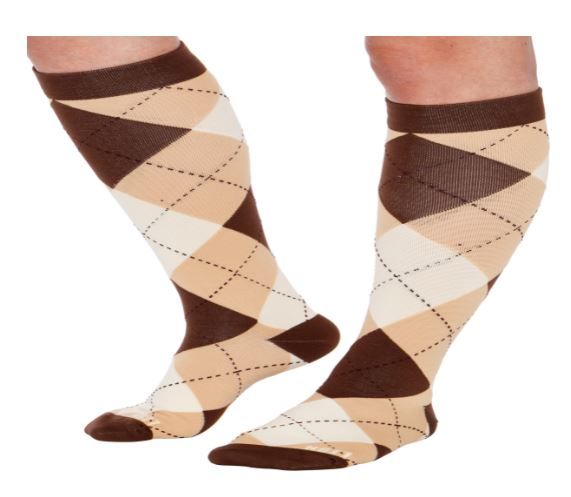 Photo 1 of LISH Argyle Wide Calf Compression Socks - Graduated 15-25 mmHg Knee High Plus Size Support Stockings (Tan, S/M)