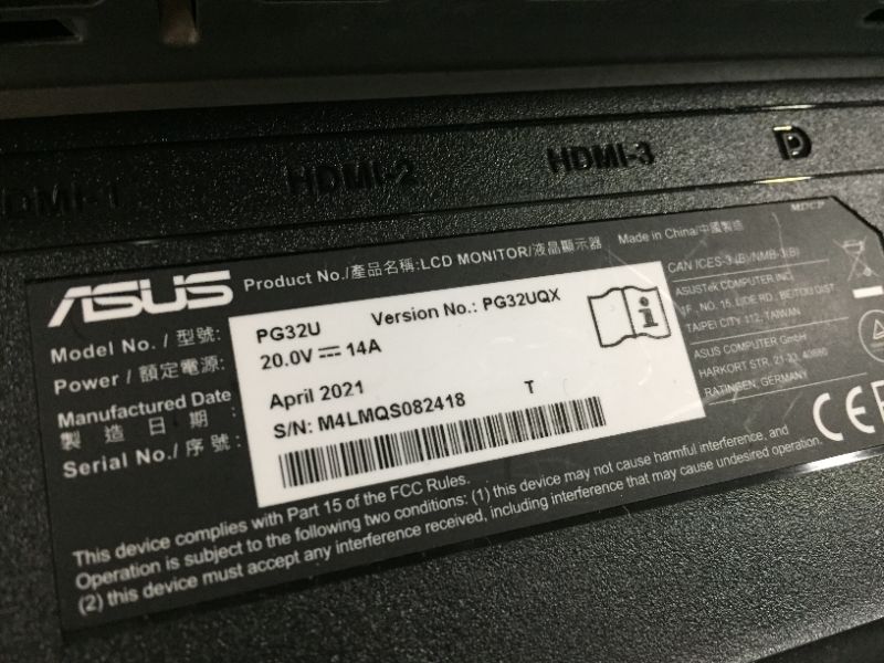 Photo 1 of ASUS ROG Swift 32” 4K HDR 144Hz DSC Gaming Monitor (PG32UQX) - UHD (3840 x 2160), Mini-LED IPS, G-SYNC Ultimate, Local dimming, Quantum Dot Technology, DisplayHDR 1400, Eye Care, DisplayPort, HDMI
