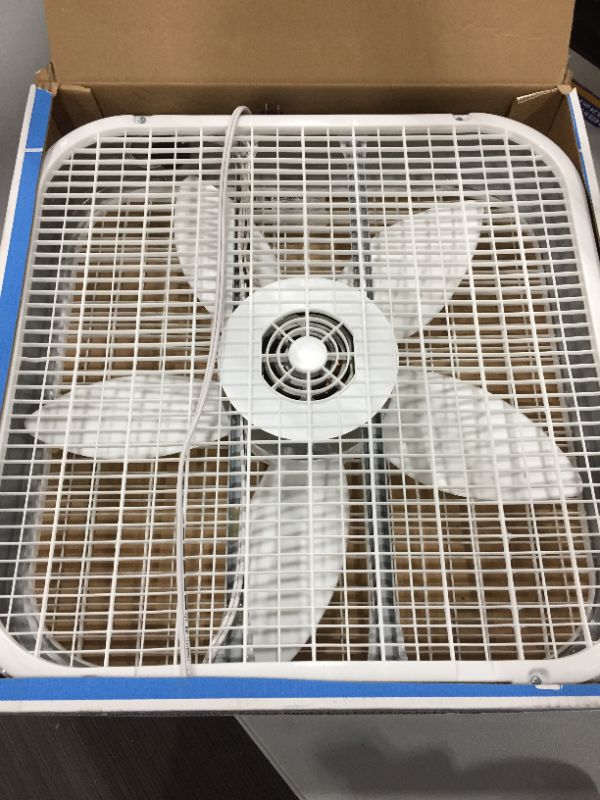 Photo 1 of 20 in. 3 Speed White Box Fan with Save-Smart Technology for Energy Efficiency