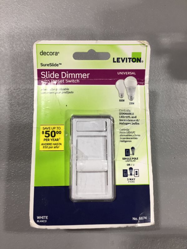 Photo 2 of Decora SureSlide Universal 150W LED/CFL Incandescent Slide-To-Off Dimmer, White