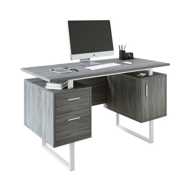 Photo 3 of Techni Mobili 52 in. Rectangular Gray/Chrome 2 Drawer Computer Desk with File Storage
