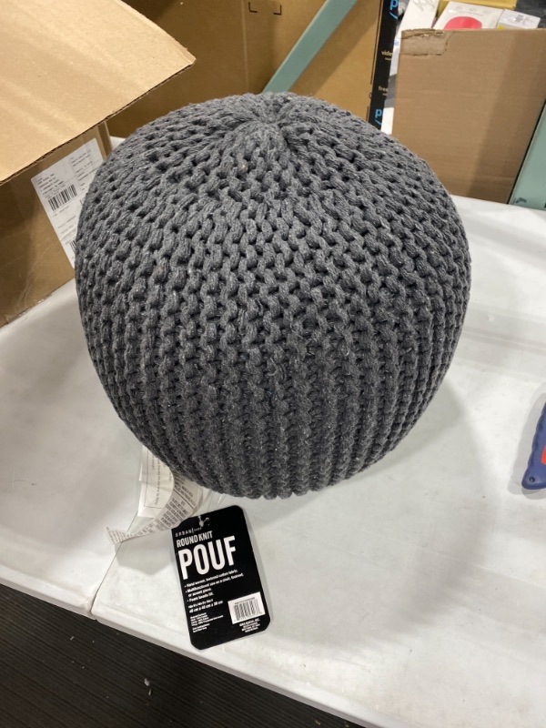 Photo 2 of 18 inches Urban Shop Round Knit Pouf Gray