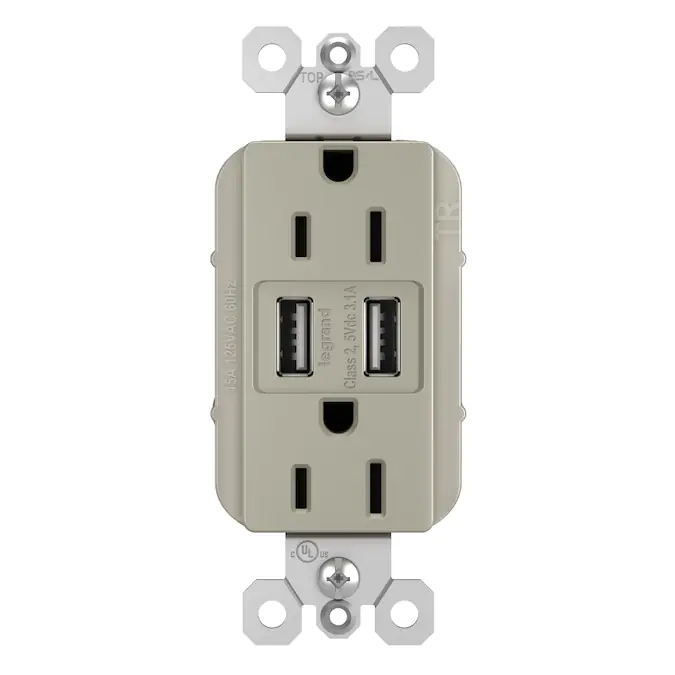 Photo 1 of Legrand radiant 15-Amp Tamper Resistant Residential Decorator Usb Outlet, Nickel
