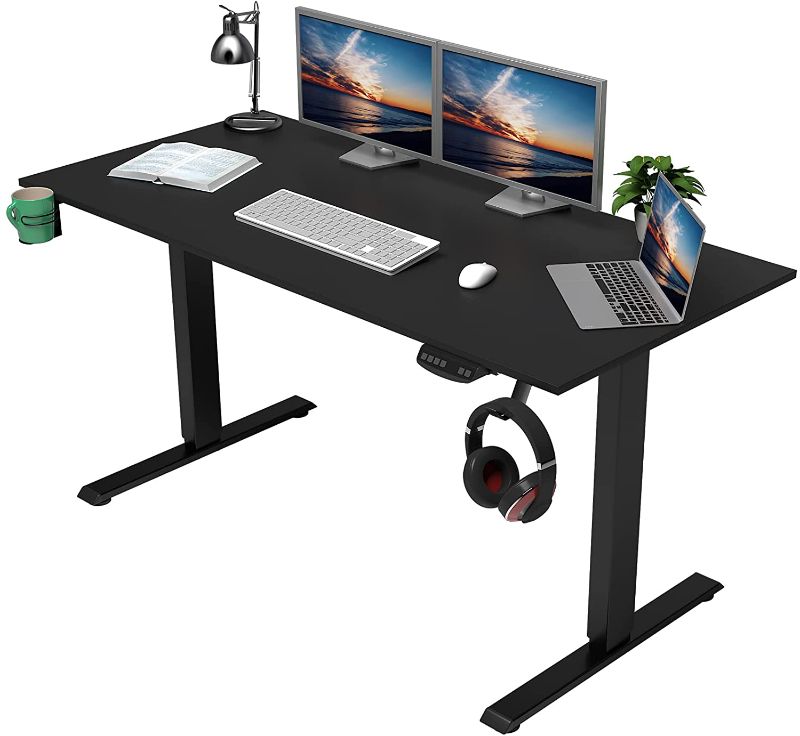 Photo 1 of OUTFINE Height Adjustable Standing Desk Electric Dual Motor Home Office Stand Up Computer Workstation (Black, 55")
