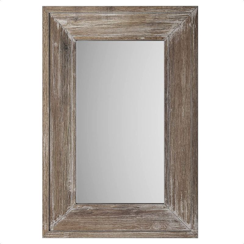 Photo 1 of Barnyard Designs 24" x 36" Decorative Wood Frame Wall Mirror, Large Distressed Rustic Farmhouse Mirror Decor, Vertical or Horizontal Hanging, for Bathroom Vanity, Living Room or Bedroom
