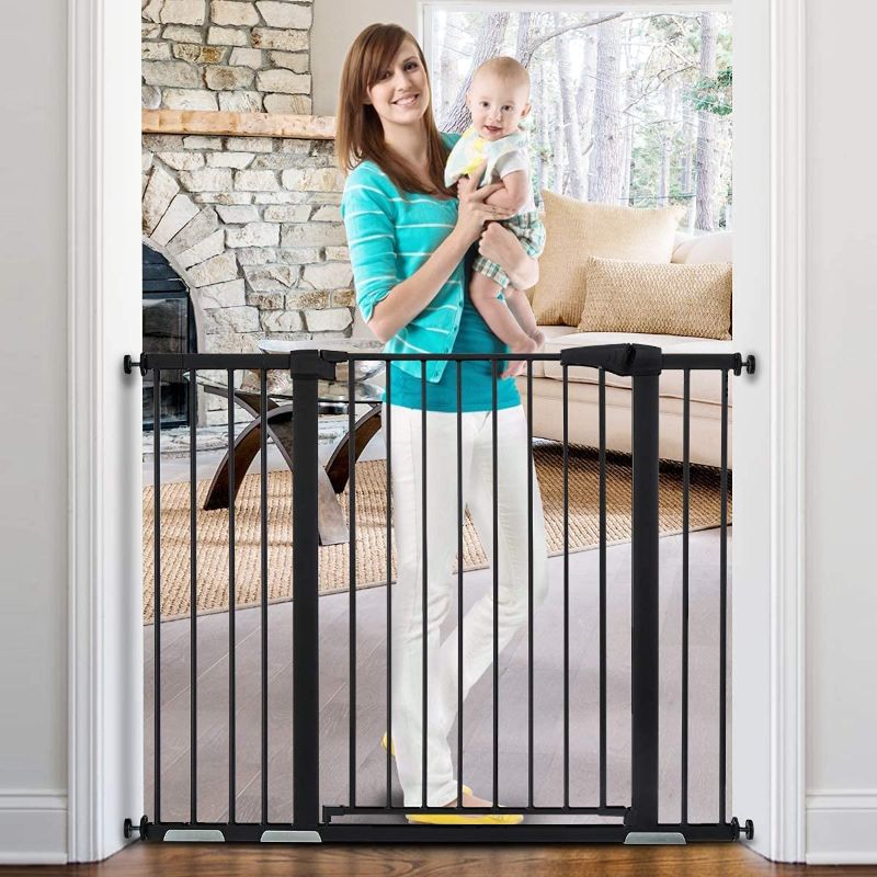 Photo 1 of 48.8" W x 36" H Dog Gate Extra Wide Tall Large Pet Gate Auto Close Safety Gate Durable Walk Thru for Stairs Doorways Houses, Pressure Mounted, Fits Openings 29.5" to 48.8", Black