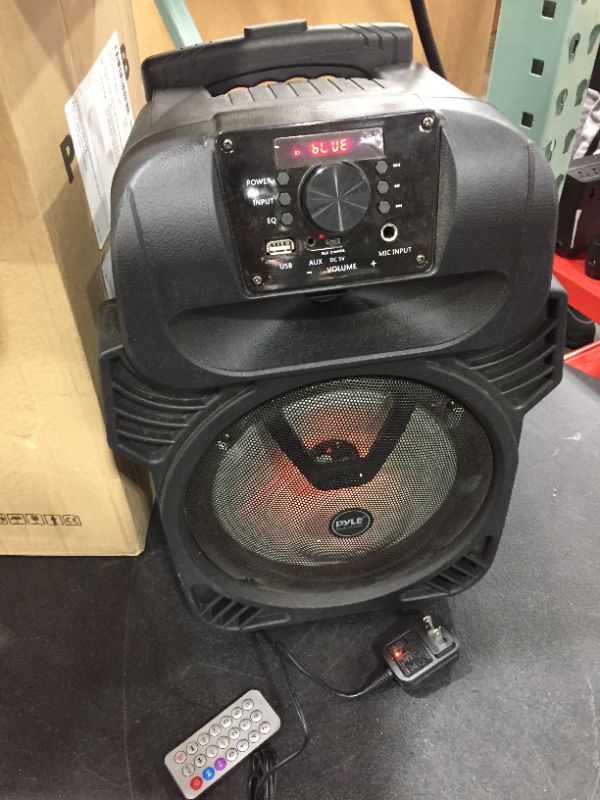 Photo 2 of 400W Portable Bluetooth PA Loudspeaker - 8” Subwoofer System, 4 Ohm/55-20kHz, USB/MP3/FM Radio/ ¼ Mic Inputs, Multi-Color LED Lights, Built-in Rechargeable Battery w/ Remote Control - Pyle PPHP844B
