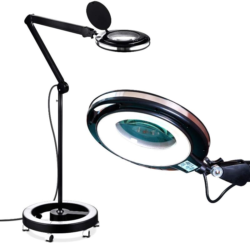 Photo 1 of Brightech LightView Pro 6 Wheel Rolling Base Magnifying Floor Lamp - Magnifier with Bright LED Light for Facials, Lash Extensions - Standing Mag Lamp for Sewing, Cross Stitch, Crafts
