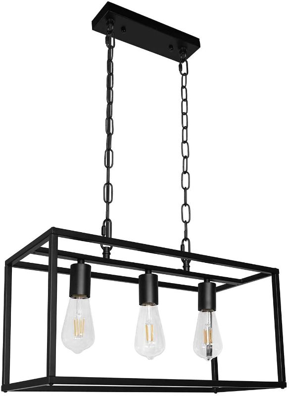 Photo 1 of Black Farmhouse Kitchen Island Lighting Modern Linear Chandelier Industrial Dining Room Rectangular Light Fixtures for Living Room Foyer Bar (Black, 3-Light)
