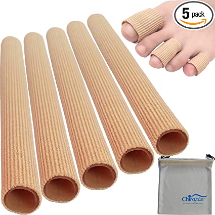 Photo 1 of Chiroplax Toe Tubes Sleeves Protectors Cushions Fabric & Gel Lining Finger Toe Separator Tubing for Bunion, Hammer Toe, Callus, Corn, Blister (5Pack, Size Medium)