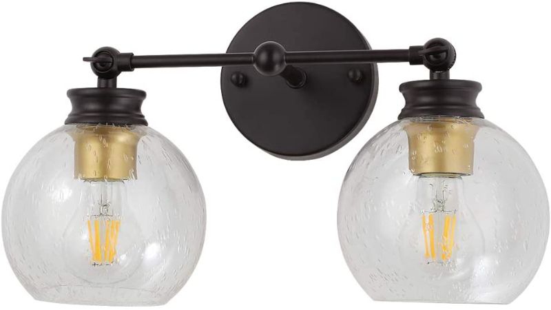 Photo 1 of Liylan 2 Light Bathroom Vanity Lighting Fixtures, Vintage Farmhouse Wall Sconces Oil Rubbed Bronze with Seeded Clear Glass