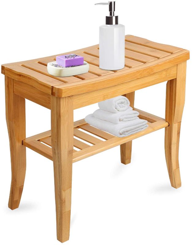 Photo 1 of Bamboo Shower Bench Seat with Storage Shelf