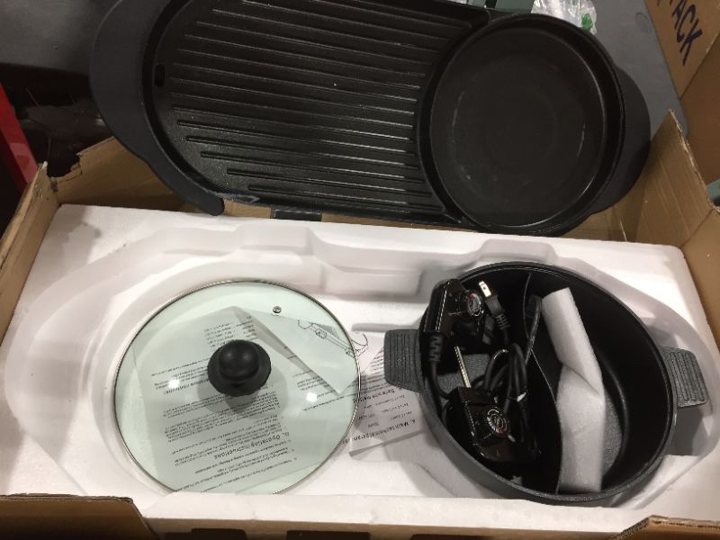 Photo 1 of ETE ETMATE Portable Electric Grill, Removable Electric Indoor Grill Hot Pot, Electric Barbecue Grill Indoor Hot Pot Chafing Dish, Large Capacity Household Multifunctional Non-Stick Pan Electric Cooker with 5 Temperature Adjustments