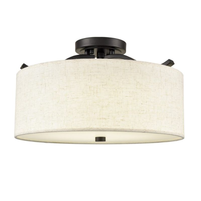 Photo 1 of Black Semi Flush Mount Ceiling Light with Fabric Drum Shade