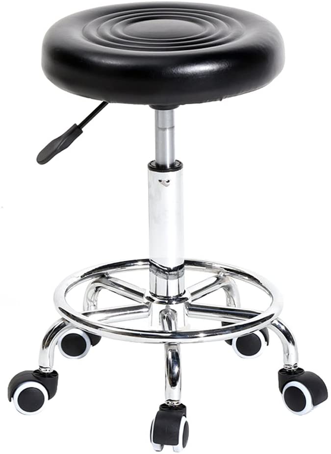 Photo 1 of Adjustable Height Foot RestRolling with Wheels Round Stool with Lines Rotation Bar Stool Black
