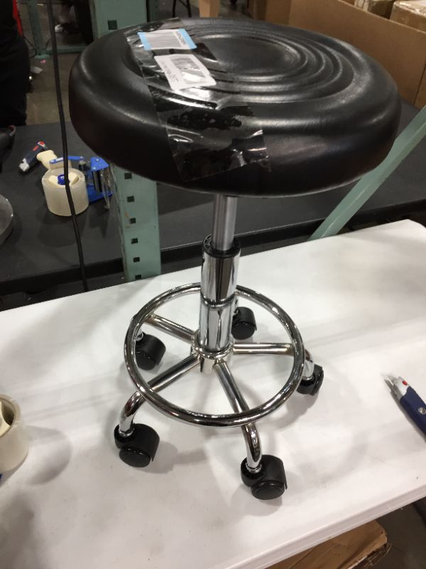 Photo 2 of Adjustable Height Foot RestRolling with Wheels Round Stool with Lines Rotation Bar Stool Black
