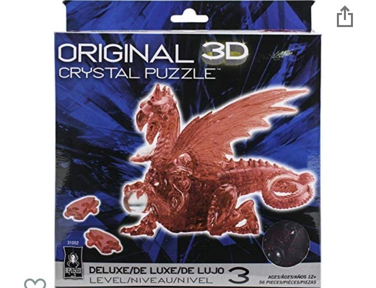 Photo 1 of Bepuzzled Deluxe 3D Crystal Jigsaw Puzzle  Red Dragon DIY Assembly Brain Teaser Fun Model Toy Gift Decoration for Adults  Kids Age 12  Up 56Piece Level 3