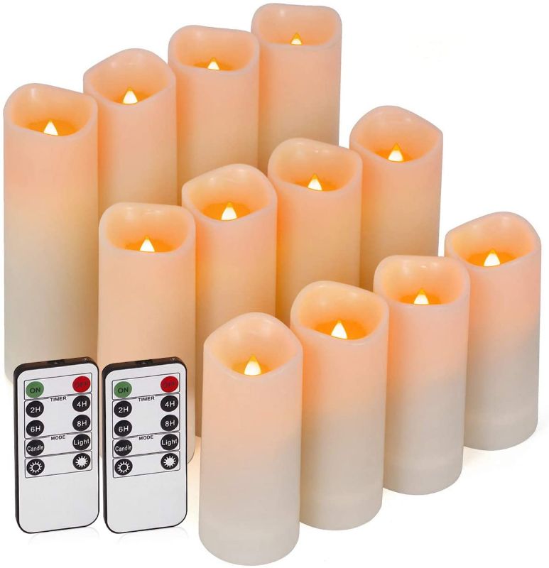 Photo 1 of Enido Flameless Candles Led Candles Battery Operated Candles Exquisite Pack of 12 (D2.2'' x H4''5''6'') Waterproof Outdoor Indoor Candles with 10-Key Remotes and Cycling 24 Hours Timer (Plastic)
