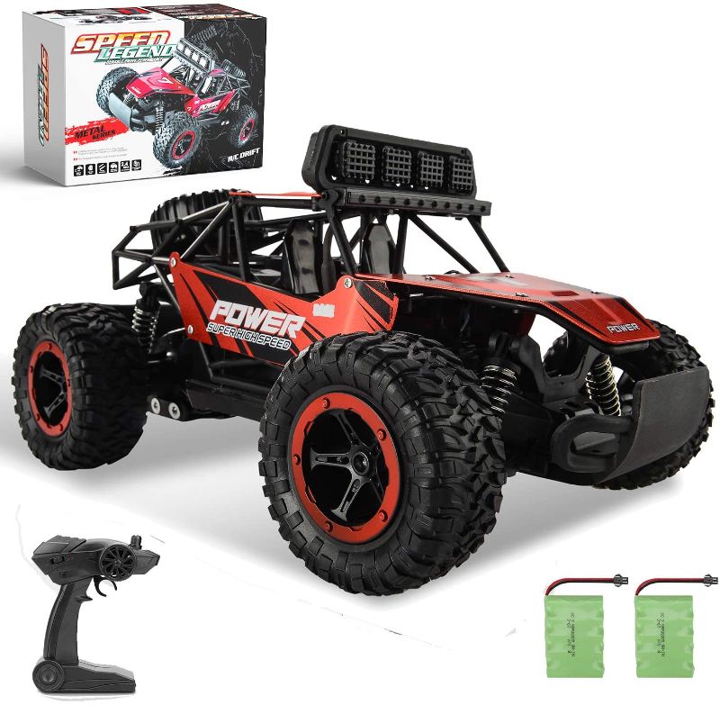 Photo 1 of BEZGAR 17 Toy Grade 1:14 Scale Remote Control Car, 2WD High Speed 20 Km/h All Terrains Electric Toy Off Road RC Monster Vehicle Truck Crawler with Two Rechargeable Batteries for Boys Kids and Adults
