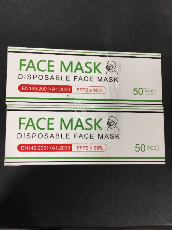 Photo 1 of 100 DISPOSABLE FACE MASKS 3PLY 