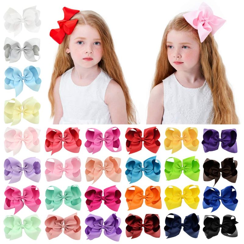 Photo 1 of 28pcs 6 Inches Grosgrain Ribbon Hair Bows Large Hair Bows Alligator Clips Hair Accessories for Baby Girls Toddlers Teens
