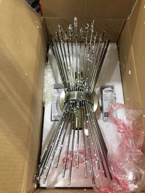 Photo 1 of Rivet Mid-Century Modern Starburst Wall Sconce Lamp With 2 Light Bulbs - 8.25 x 5 x 17.5 Inches Antique Gold