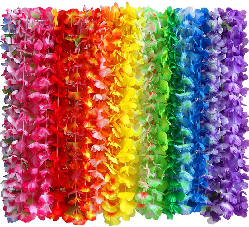 Photo 1 of 36 Counts Hawaiian Leis Necklace Tropical Luau Hawaii Silk Flower Lei Theme Party Favors Wreaths Headbands Holiday Wedding Beach Birthday Decorations (3 Dozens)
