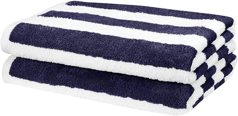 Photo 1 of Amazon Basics Cabana Stripe Beach Towel - Pack of 2, Navy Blue
