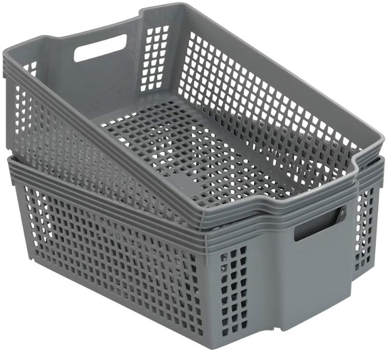 Photo 1 of Cand Plastic Basket with Handle, Grey Basket Organizer, 15.16"x11.02"x5.12", Pack of 2
