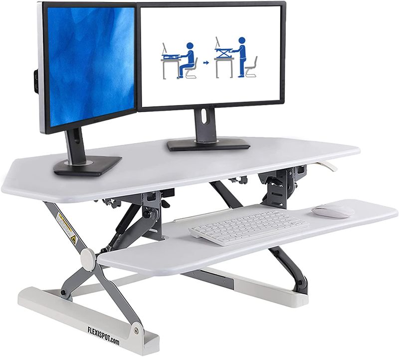 Photo 1 of FLEXISPOT 41 Inches Standing Desk Converter Stand up Desk Riser with Quick Release Keyboard Tray Computer Desk, White (M4W)
