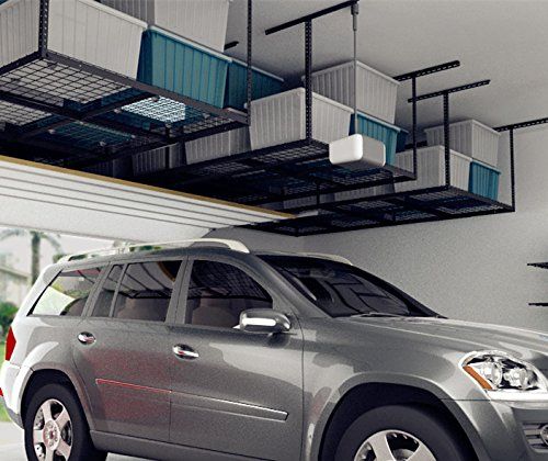 Photo 1 of FLEXIMOUNTS 4x8 Heavy Duty Overhead Garage Ceiling Storage Rack, 96" Length x 48" Width x (22''-40" Ceiling Dropdown), Black